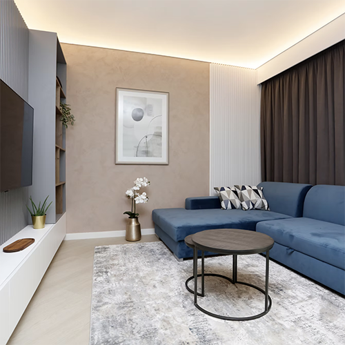Echilibru grafic și accente tactile într-un interior contemporan