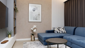 Echilibru grafic și accente tactile într-un interior contemporan