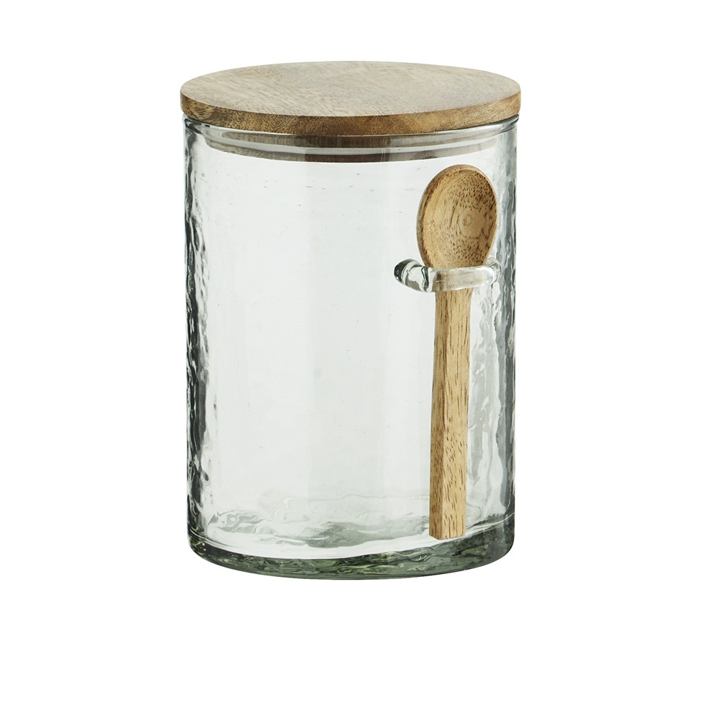 Food Storage Containers Borcan cu capac si lingura maro/transparent din sticla 10x14 cm Vivian Madam Stoltz