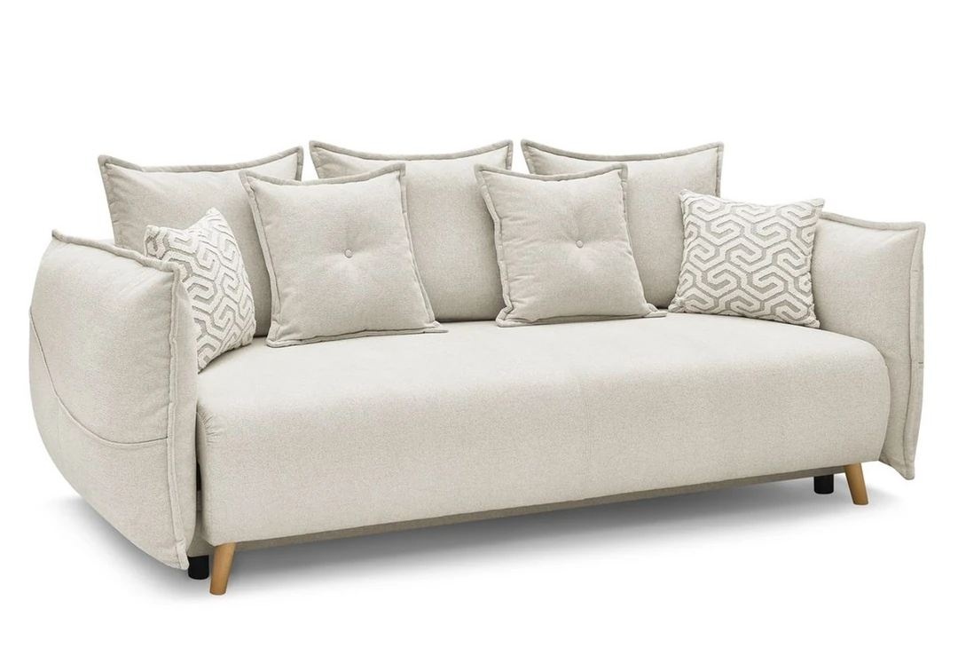 Sofas Canapea extensibila crem din catifea pentru 3 persoane Yhas The Home Collection