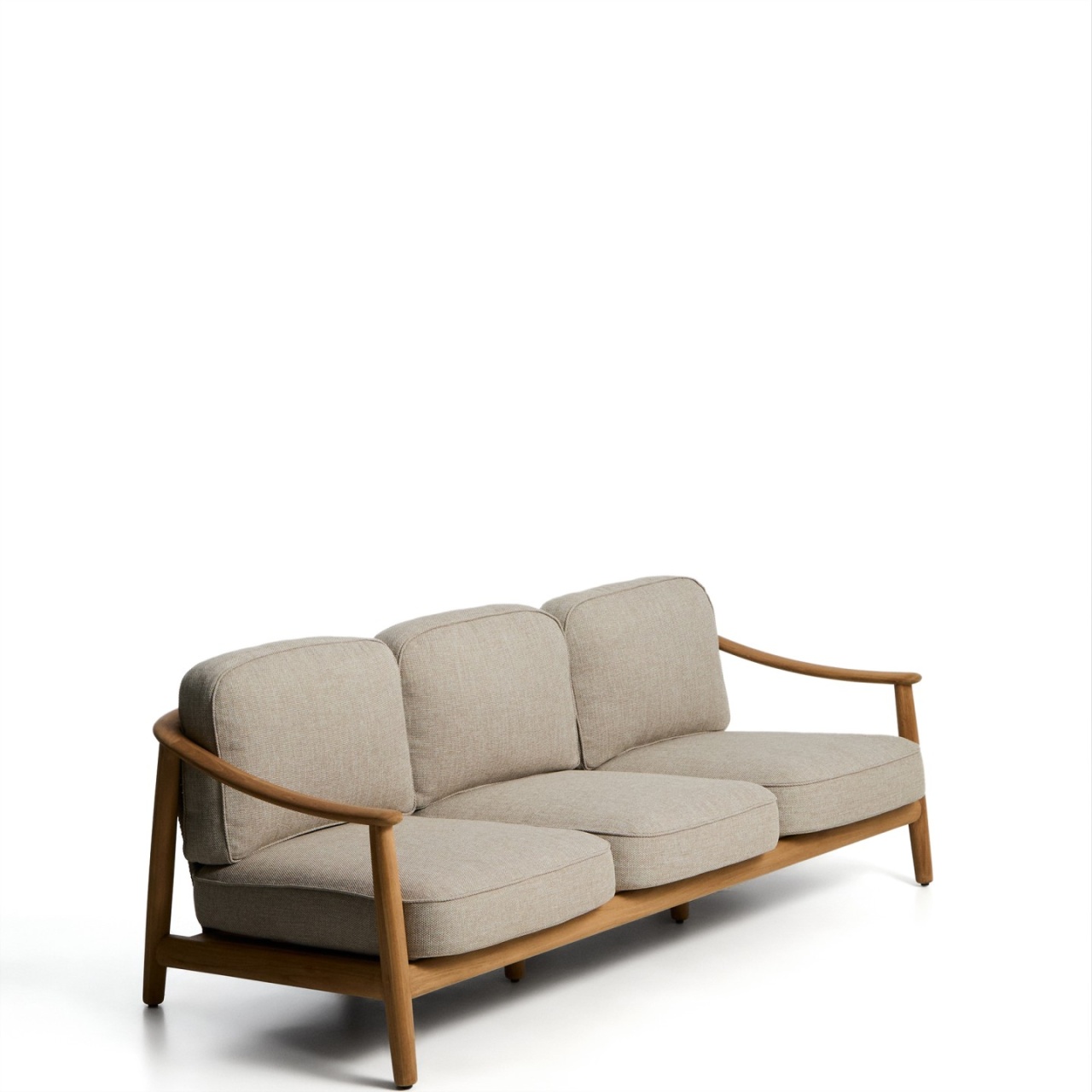 pret lambriu lemn exterior Canapea exterior gri/maro din textil pentru 3 persoane Elunda Kave Home