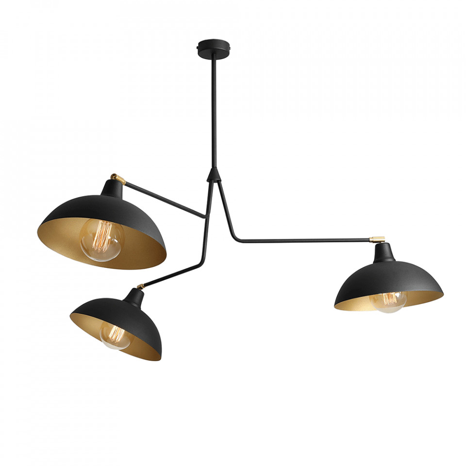 Chandeliers Lustra neagra/aurie din metal cu 3 becuri Espace Triple Aldex
