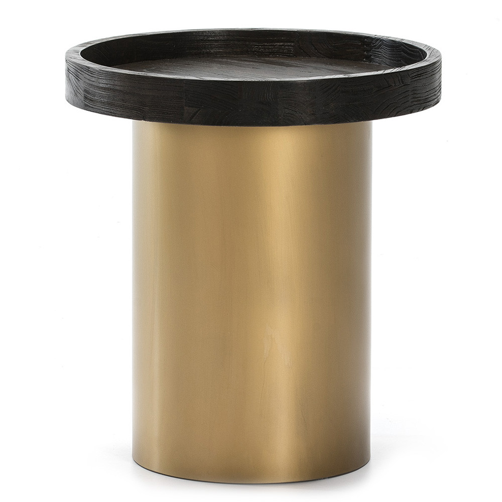 Masa laterala maro/aurie din lemn 50 cm Clark Thai Natura