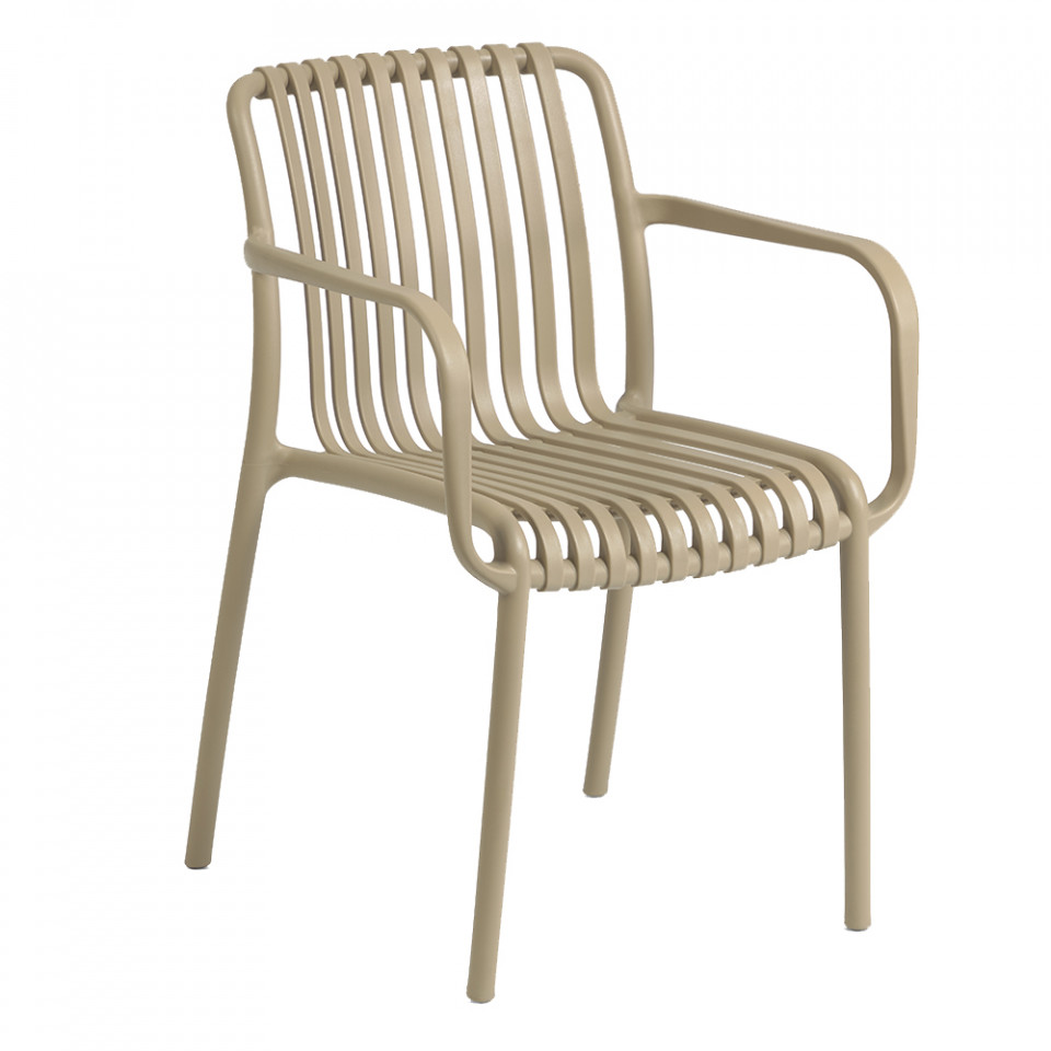 pret lambriu lemn exterior Scaun exterior dining bej din plastic Isabellini Kave Home