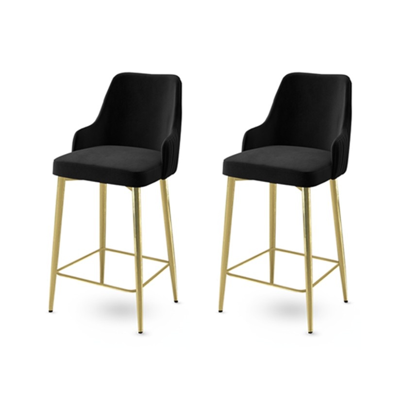 Chairs Set 2 scaune bar negre/aurii din textil Enox The Home Collection