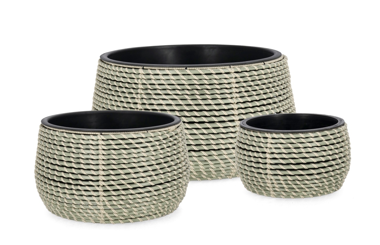 Pots & Planters Set 3 vaze verzi din fibre sintetice Thanh Deco Bizzotto