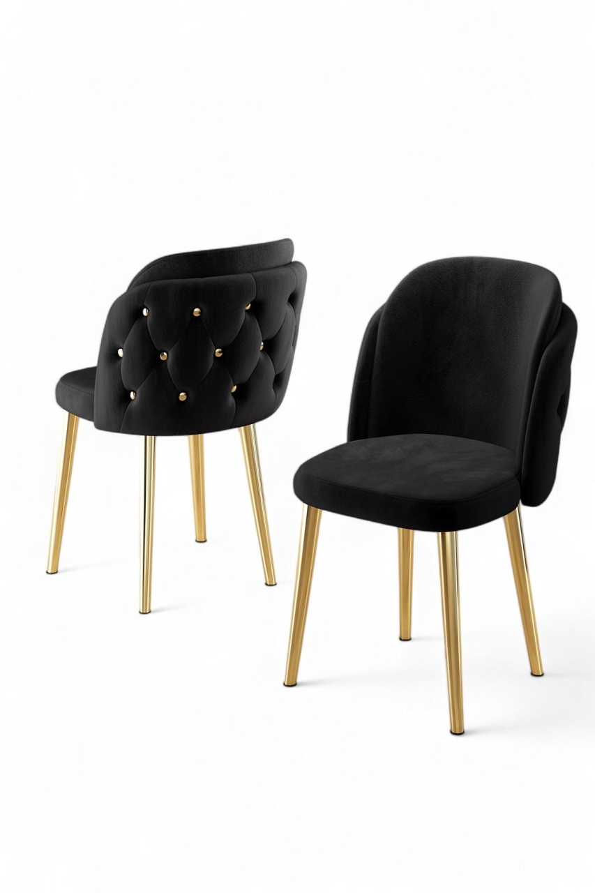 Chairs Set 6 scaune dining negre/aurii din textil Axle The Home Collection