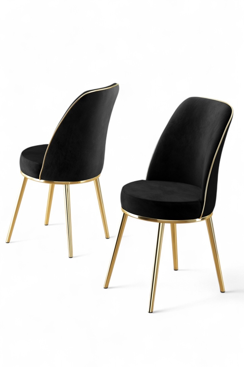 Chairs Set 6 scaune dining negre/aurii din textil Pefa The Home Collection