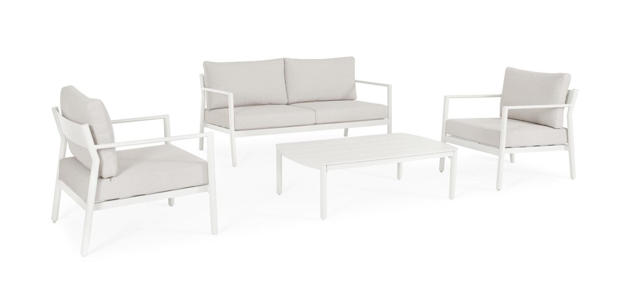 Outdoor Furniture Set canapea exterior cu 2 fotolii si masa de cafea alb/gri din metal Sirius Bizzotto