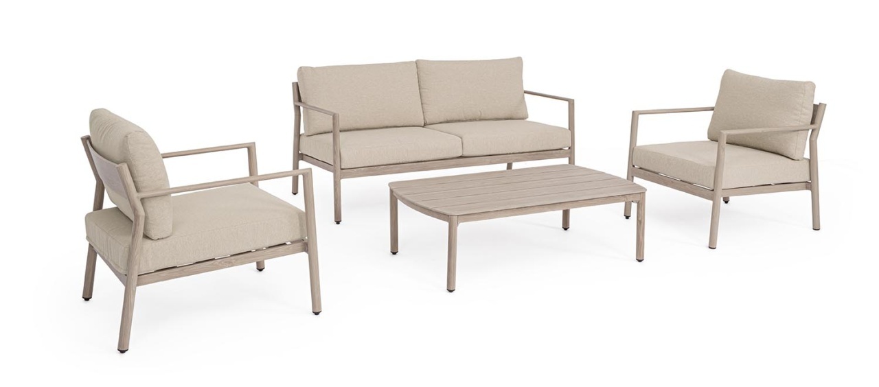 Outdoor Furniture Set canapea exterior cu 2 fotolii si masa de cafea crem din metal Sirius Bizzotto
