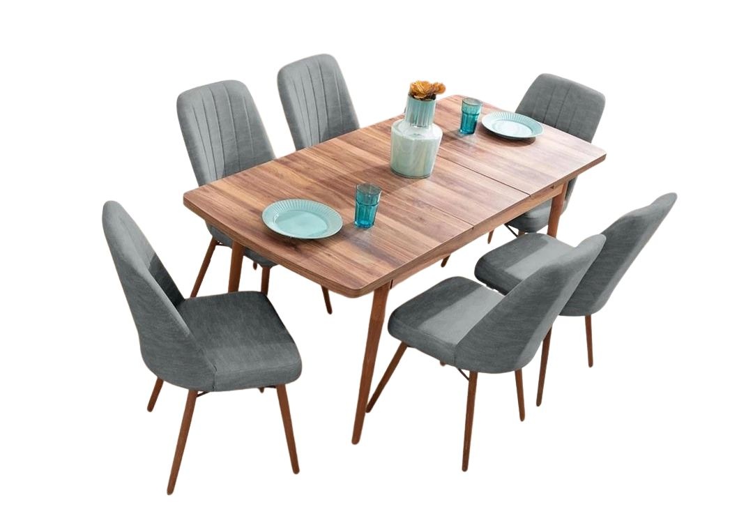 Set masa dining extensibila si 6 scaune maro/gri din lemn Lidyana The Home Collection