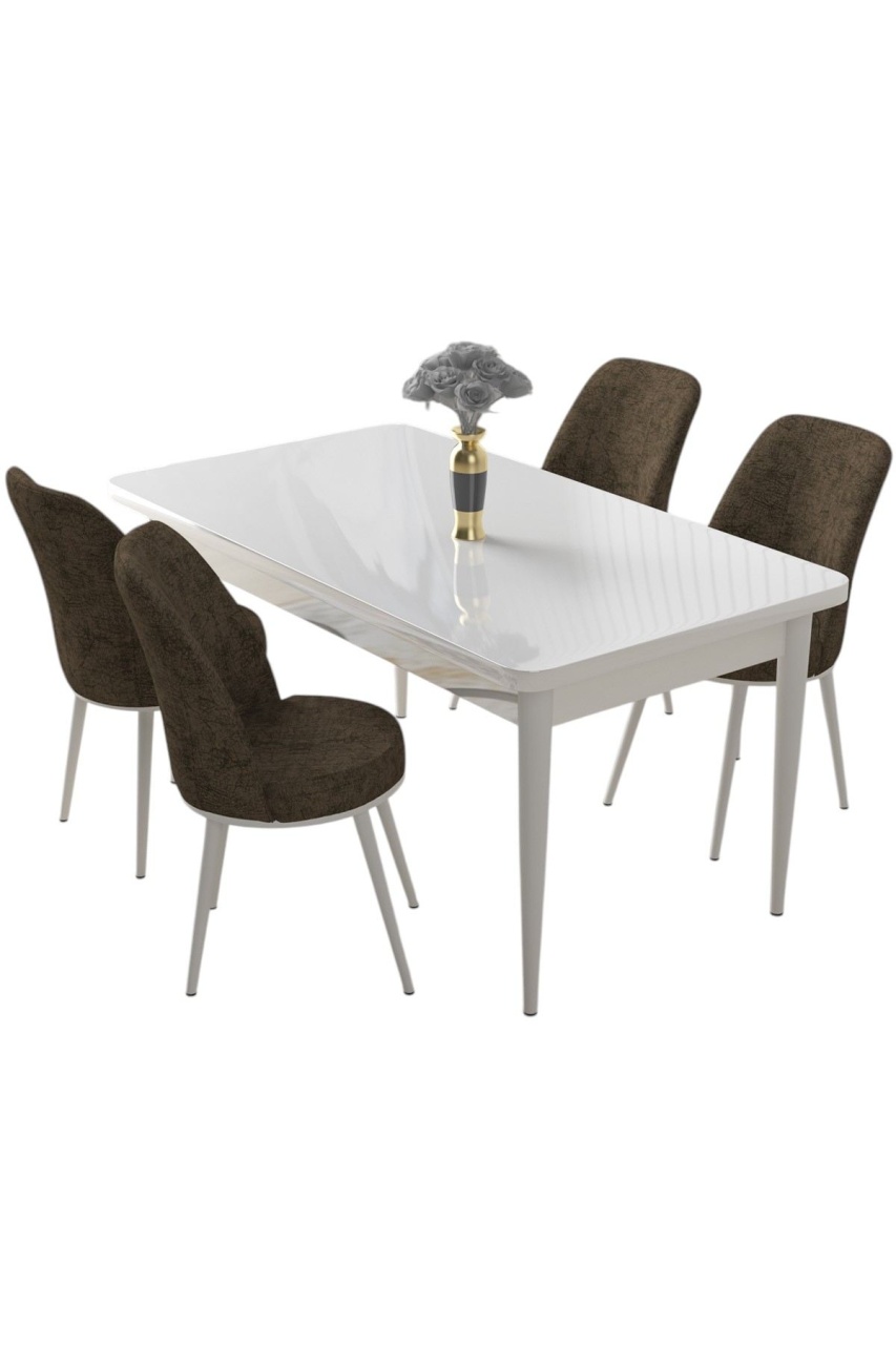 set masa cu scaune bucatarie Set masa dining si 4 scaune alb/maro Nil The Home Collection