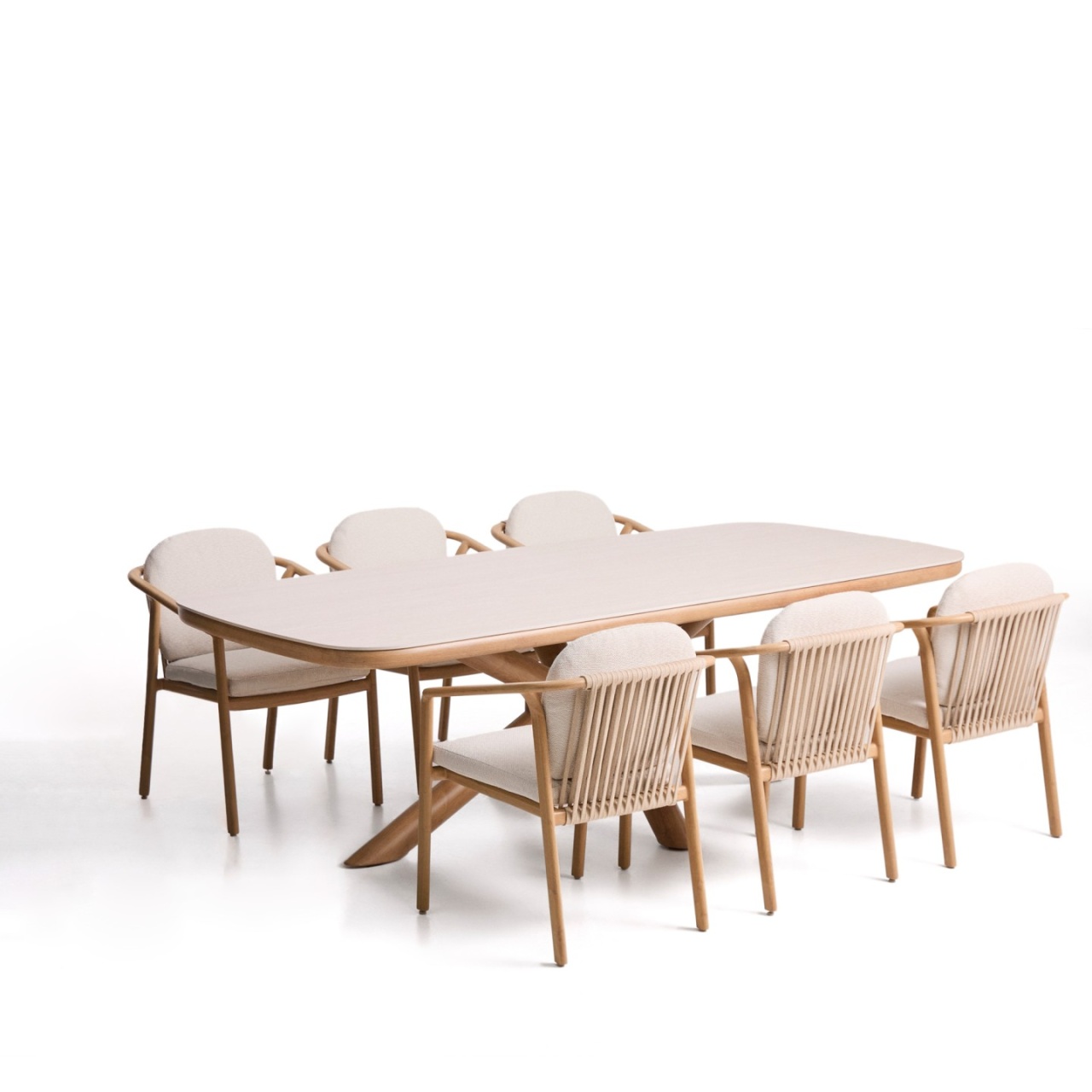 Outdoor Furniture Sets Set masa dining si 6 scaune exterior ecru din metal Mirtia Kave Home
