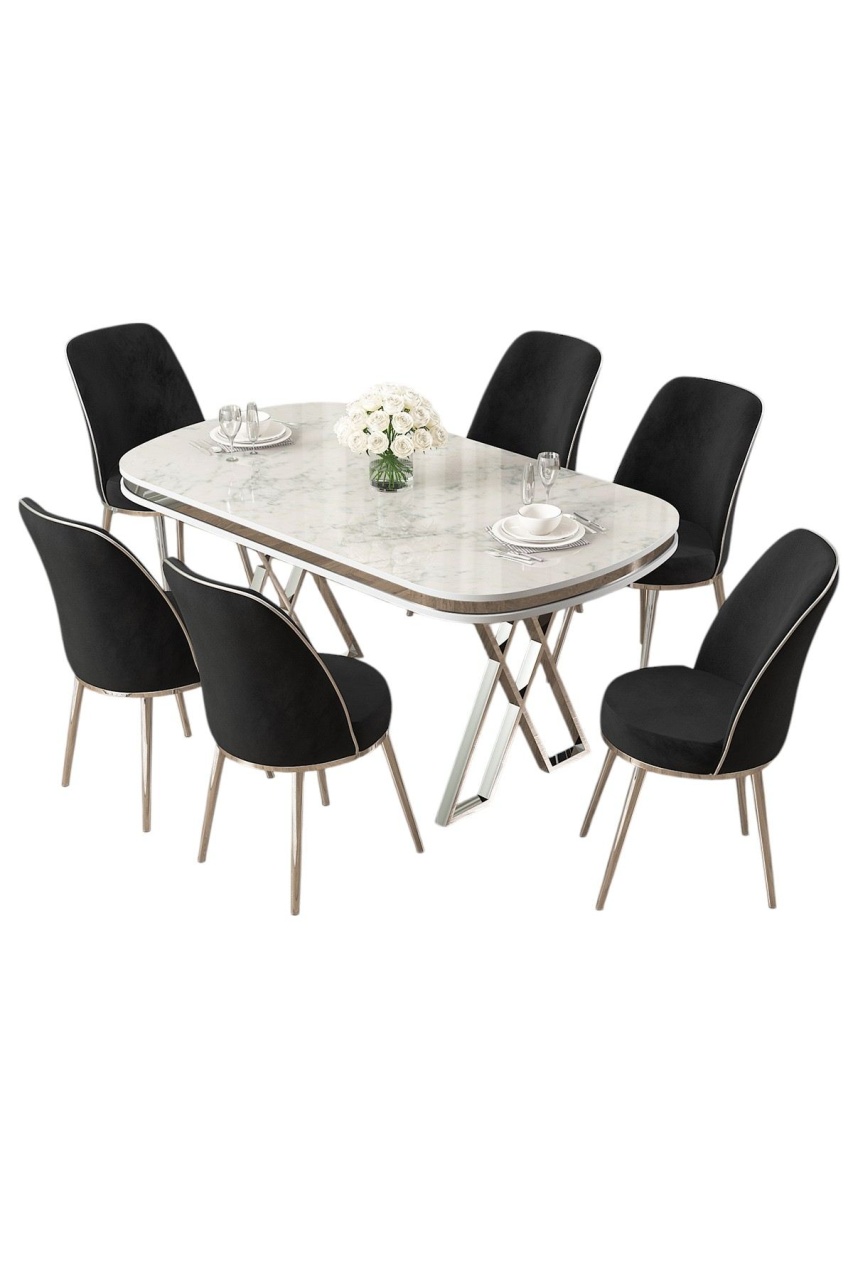 Set masa dining si 6 scaune multicolor din metal Lai Black The Home Collection