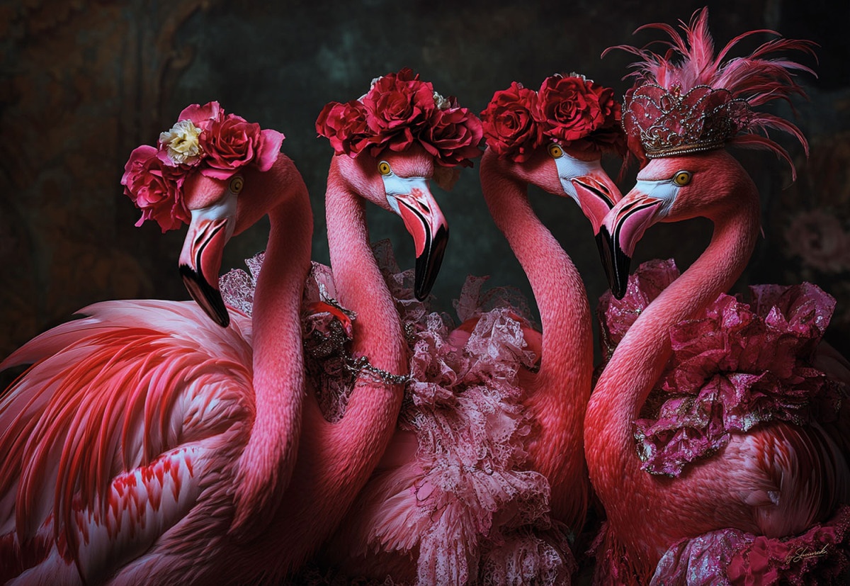 oferte dormitoare Tablou multicolor din sticla 110x160 cm Flamingos with flower crown Ter Halle