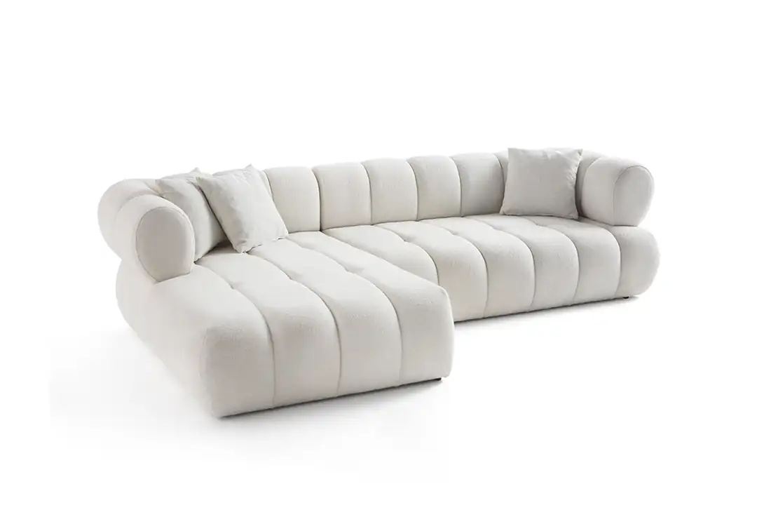 Sofas Canapea cu colt alba din textil 280 cm Petra Boucle Left The Home Collection