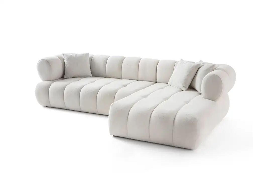 Sofas Canapea cu colt alba din textil 280 cm Petra Boucle Right The Home Collection