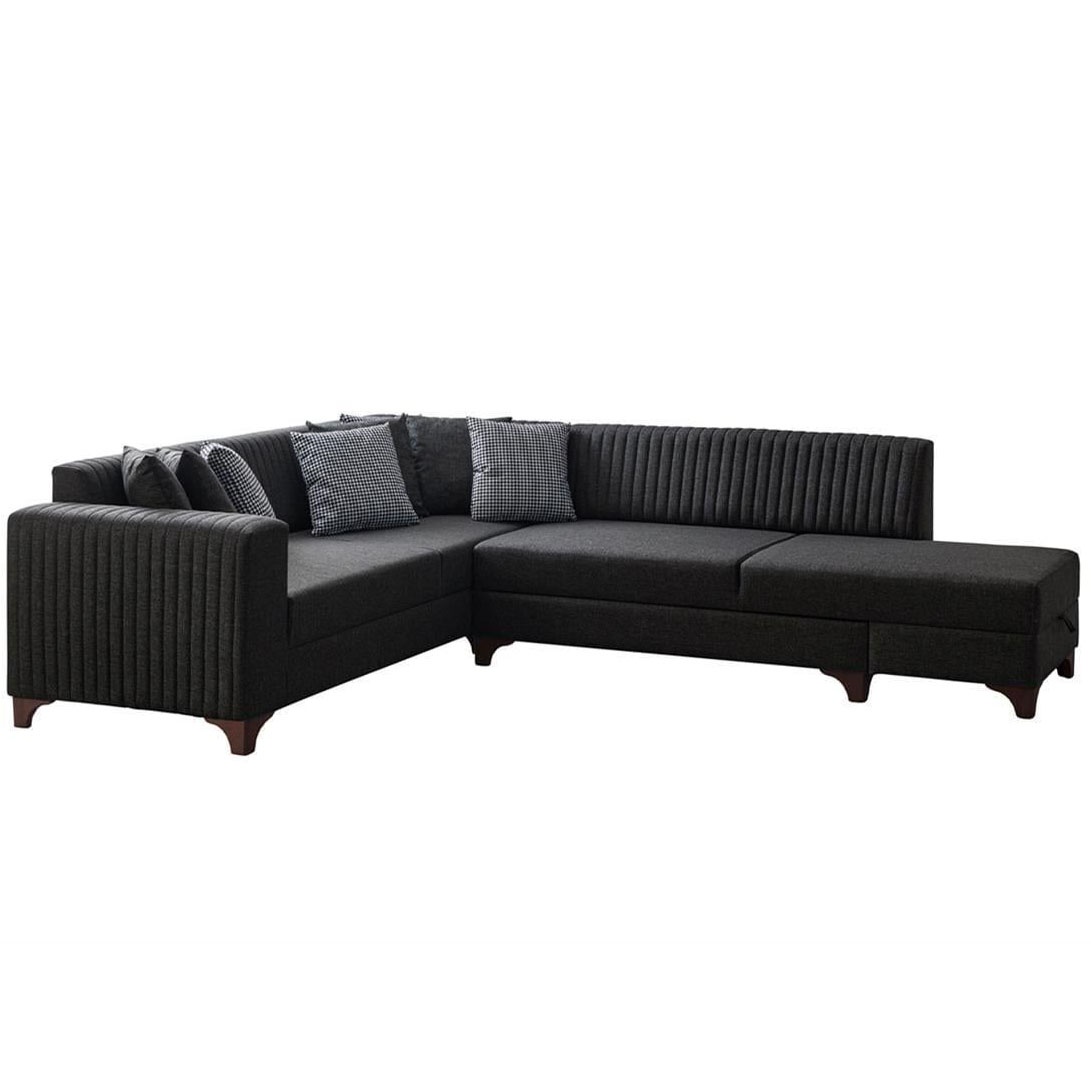 Sofas Canapea cu colt extensibila gri antracit din textil 285 cm West Right The Home Collection