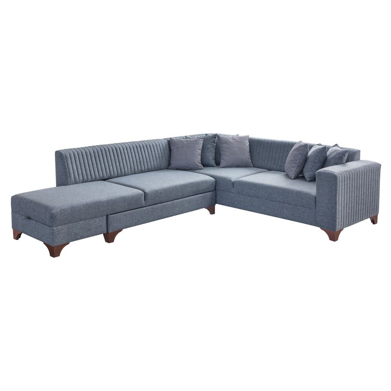 Sofas Canapea cu colt extensibila gri din textil 285 cm West Left The Home Collection