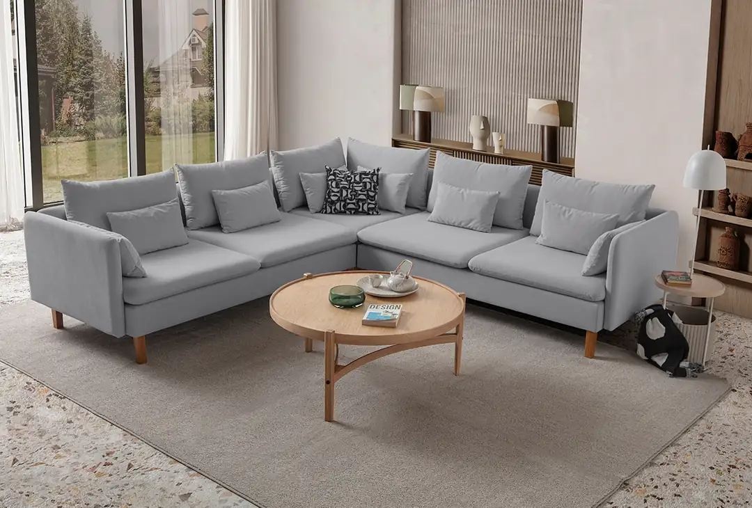 Sofas Canapea cu colt gri din textil 285 cm Flexy L Velvet The Home Collection