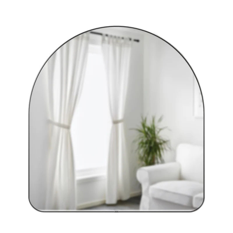 oglinda moderna hol Oglinda dreptunghiulara gri din metal 87x92 cm Hubba Arched Umbra