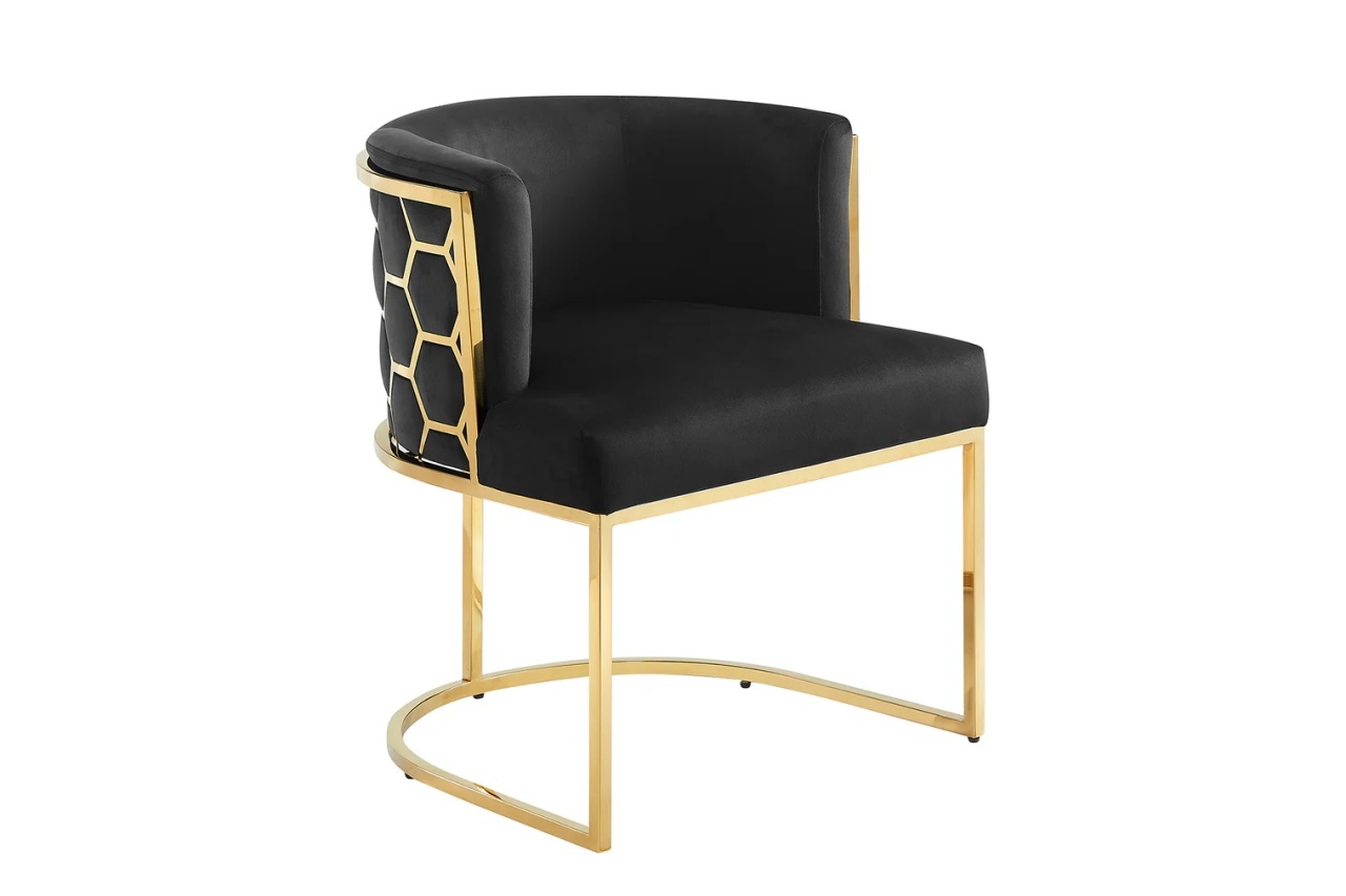 scaun din catifea Scaun dining negru/auriu din catifea Elegance The Home Collection