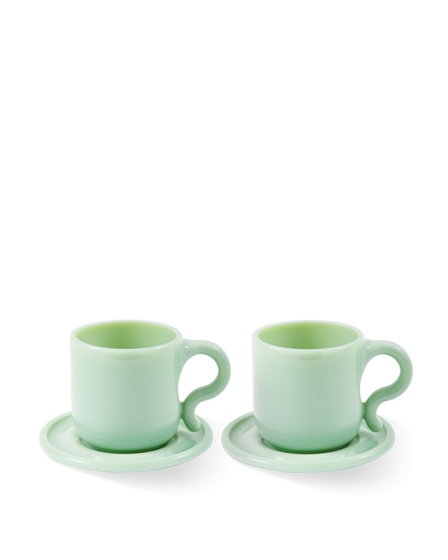 Coffee & Tea Cups Set 2 cesti cu farfurioara verde deschis din sticla 8x12 cm Gobi Pols Potten