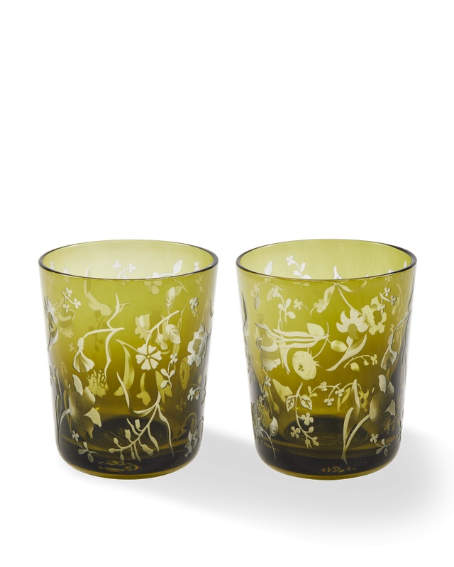 set pahare apa Set 2 pahare verde inchis din sticla 9x10 cm Scattered Flowers Pols Potten