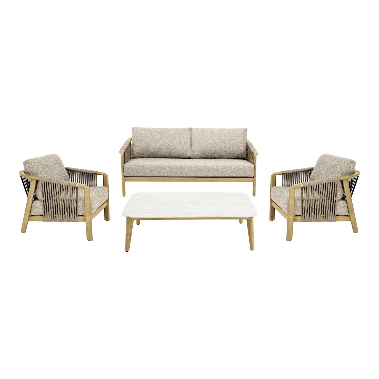 Outdoor Furniture Set 2 scaune, canapea si masa cafea exterior grej din textil Fargo House Nordic