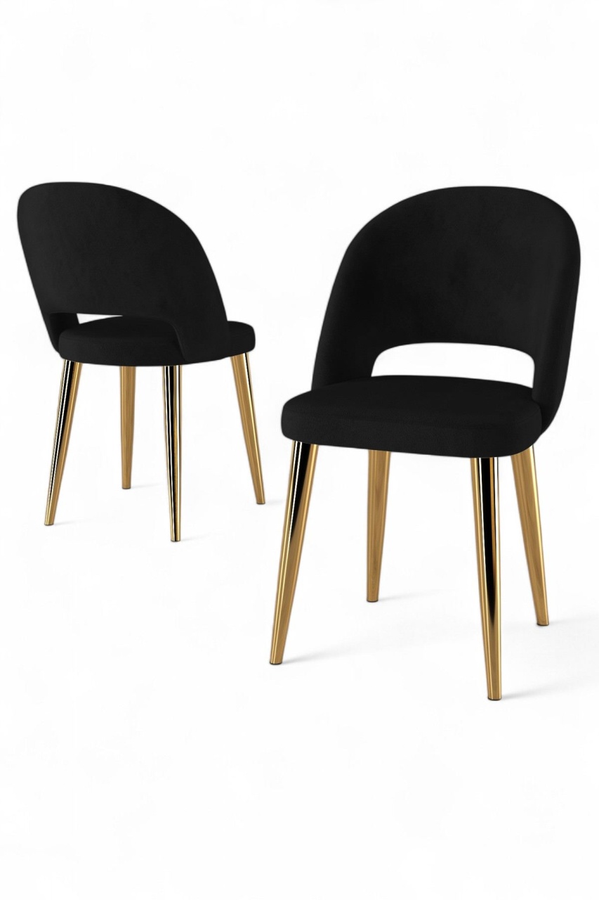 Chairs Set 4 scaune dining negre/aurii din textil Pane The Home Collection