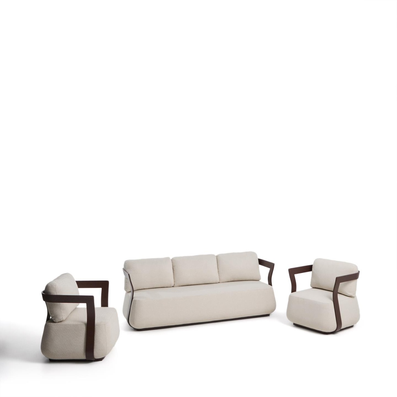 huse pentru canapea și fotolii Set canapea cu 2 fotolii exterior bej/maro din metal Tamaris Kave Home