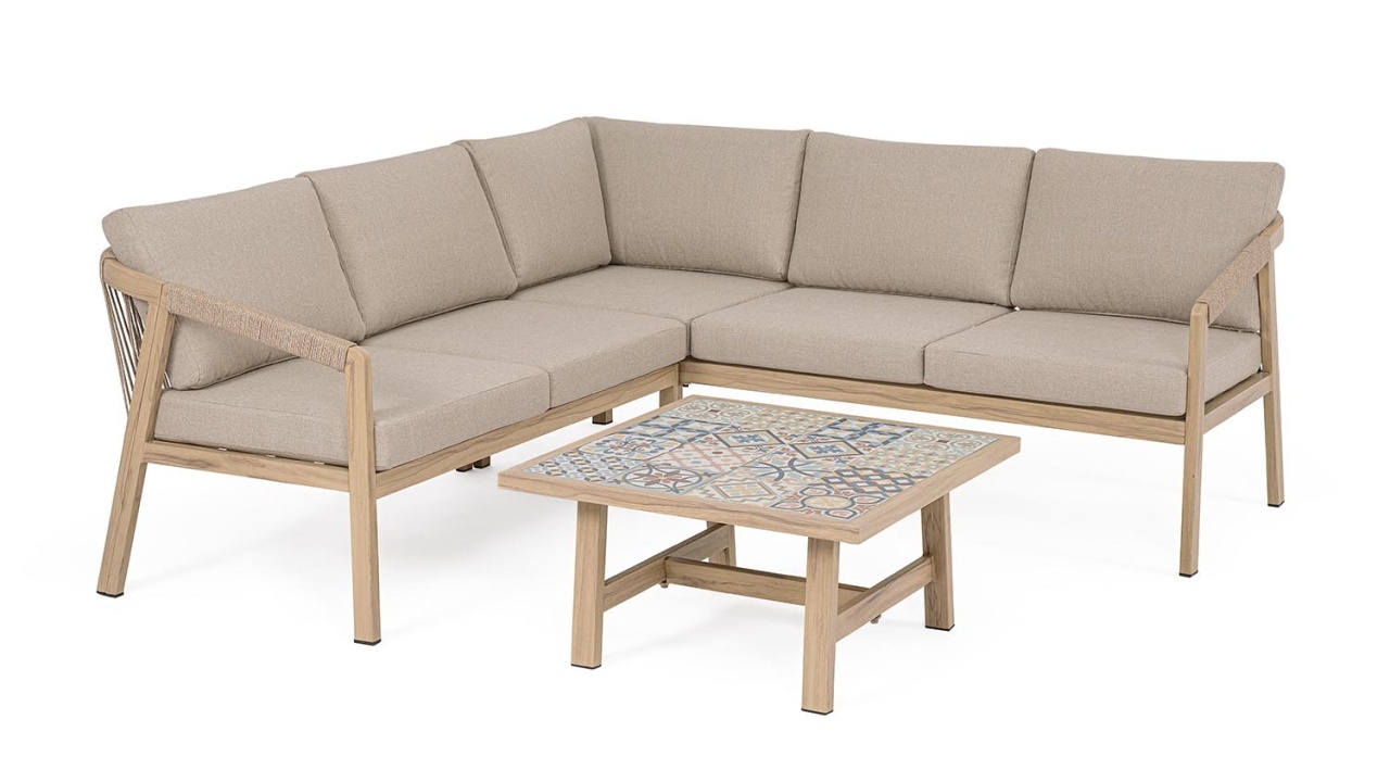 Outdoor Furniture Set canapea cu colt exterior cu masa de cafea maro/gri din metal Kalimera Bizzotto