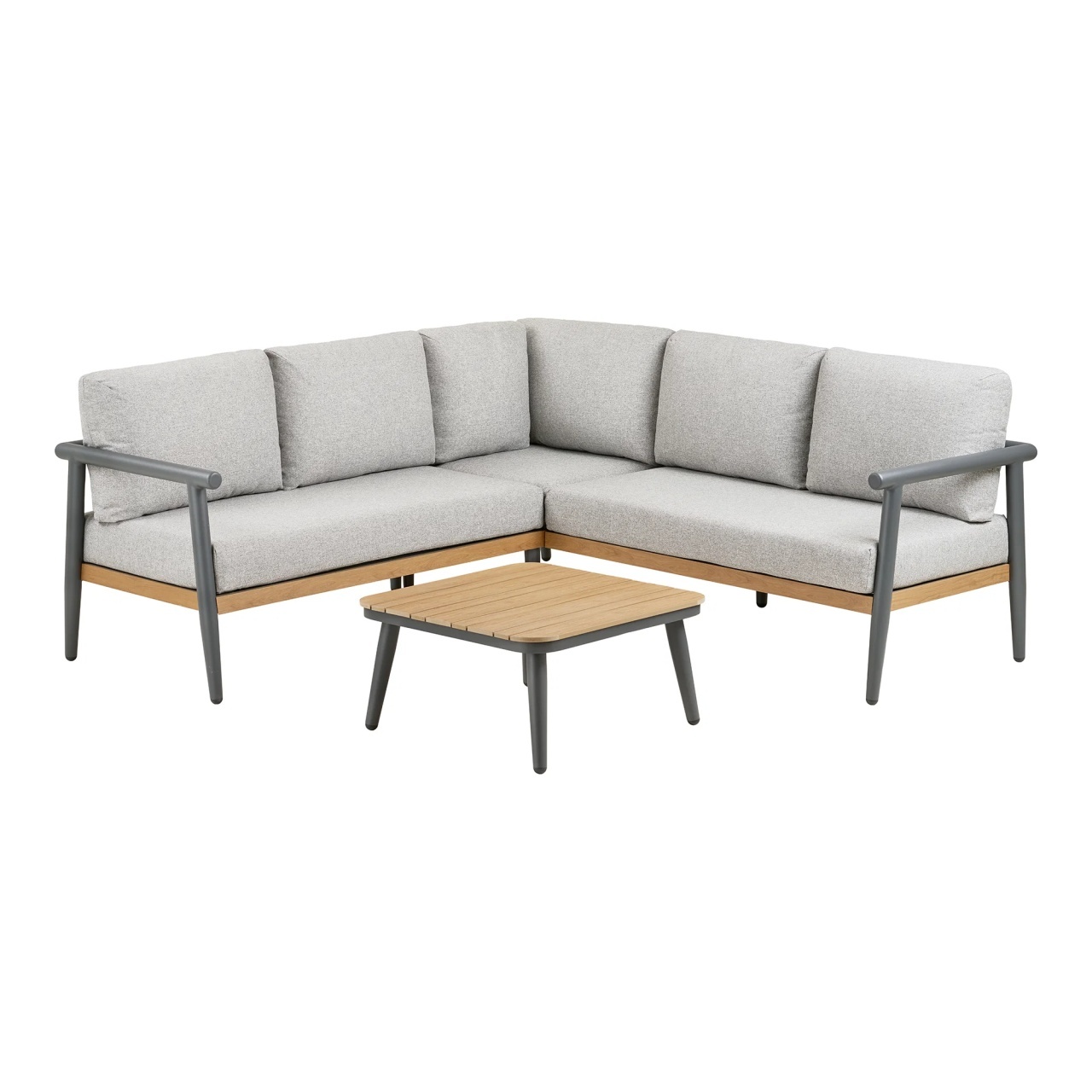 Outdoor Furniture Set canapea cu colt si masa cafea exterior gri/bej din textil Comillas House Nordic