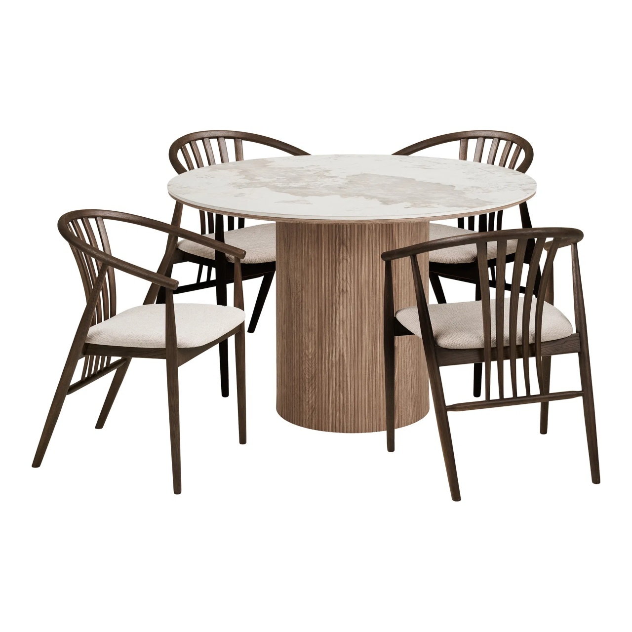masa si scaune bucatarie Set masa dining si 4 scaune maro/alb din lemn Athens and Agustin House Nordic