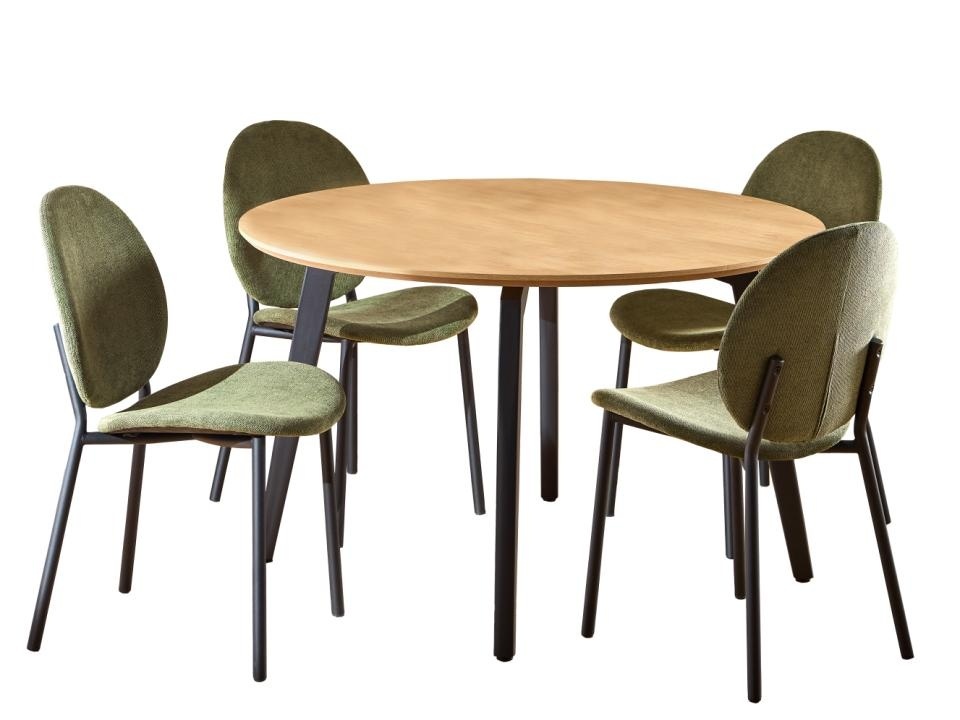 Set masa dining si 4 scaune verde/maro din metal Cadiz Round Actona Company