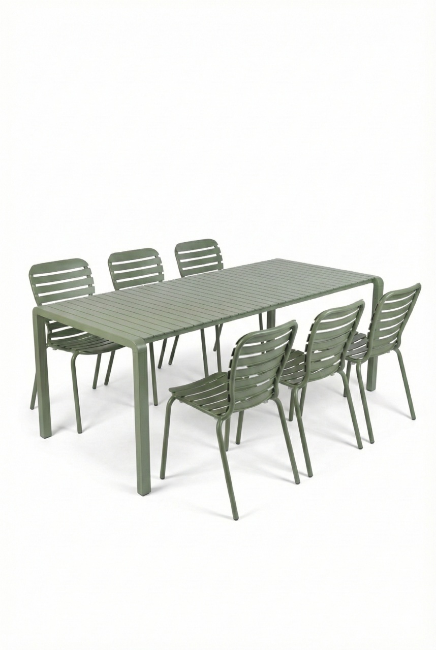 Outdoor Furniture Set masa dining si 6 scaune exterior verzi din metal Vondel Zuiver