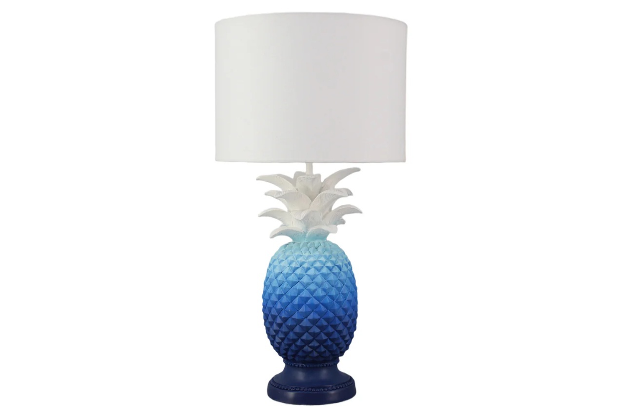 noptiera Veioza albastra/alba din fibre sintetice 47 cm Pineapple The Home Collection