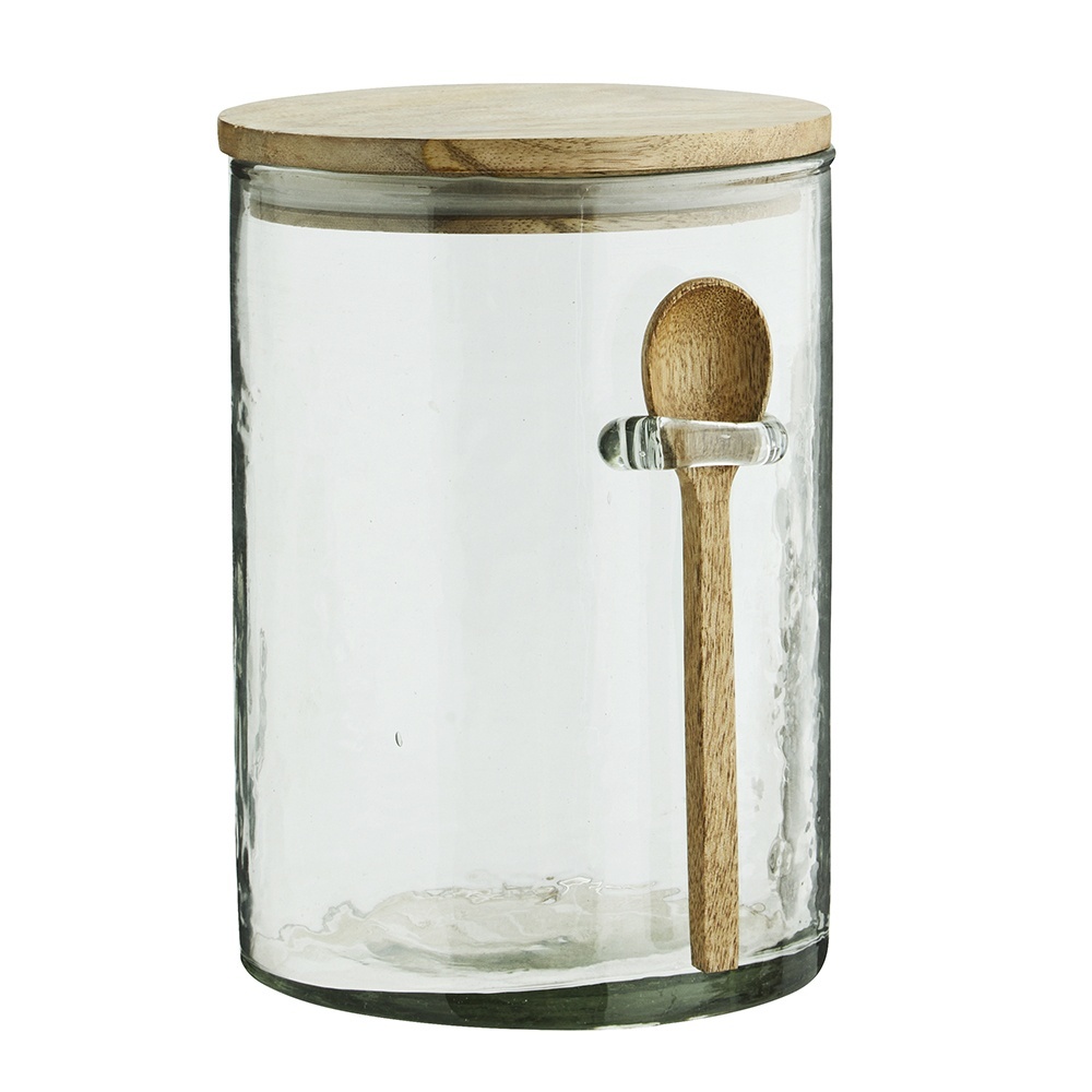 Food Storage Containers Borcan cu capac si lingura maro/transparent din sticla 14x20 cm Vivian Madam Stoltz
