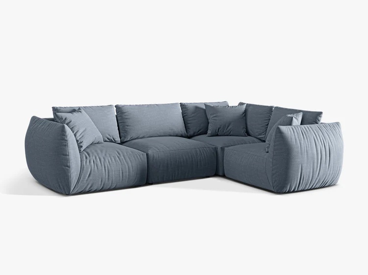 Canapea cu colt albastra din textil pentru 4 persoane Chris Alfa Right Micadoni