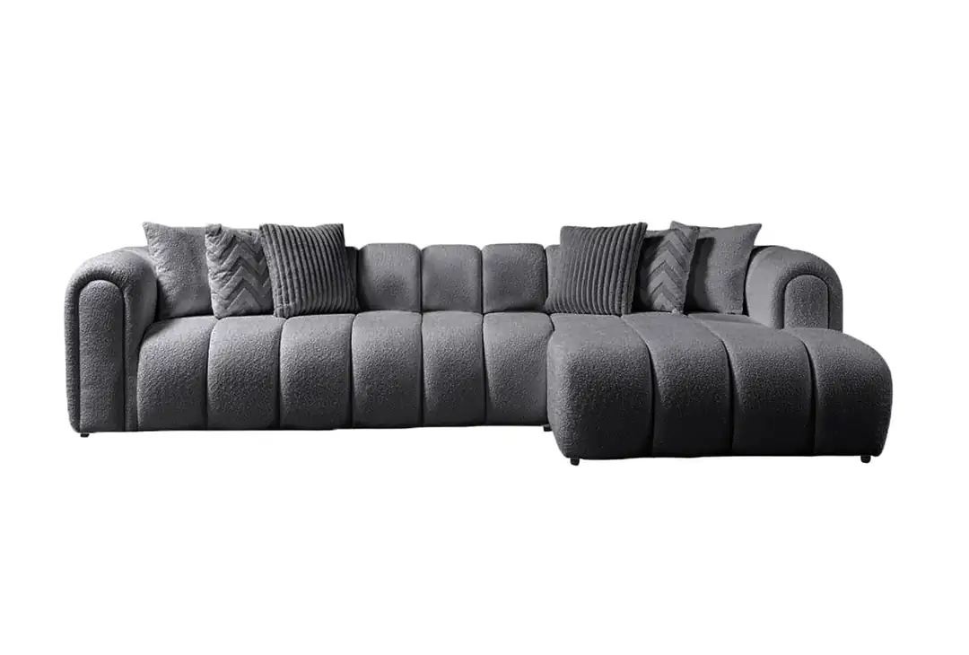 Sofas Canapea cu colt gri inchis din textil 265 cm L-Line Right Boucle The Home Collection