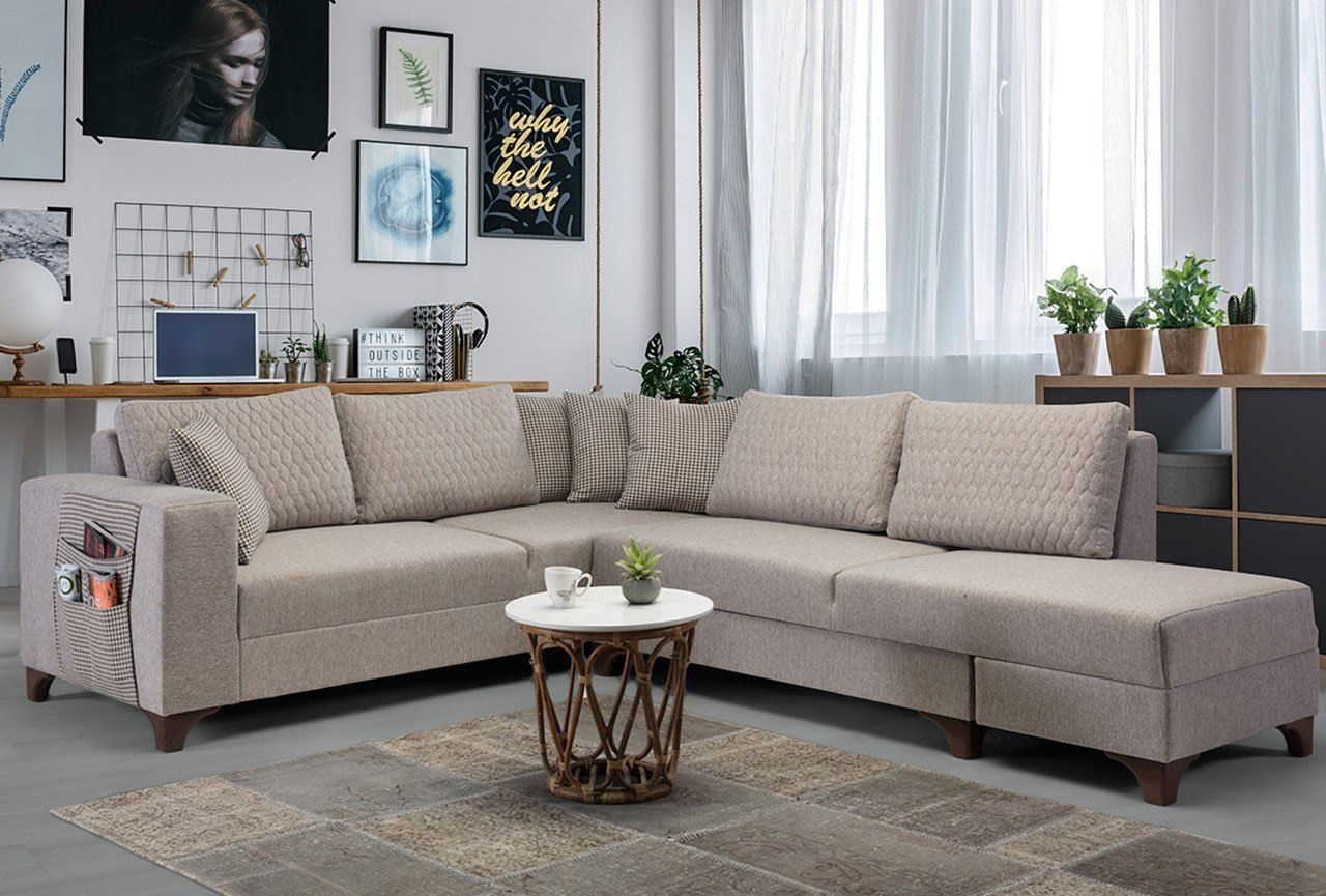 Sofas Canapea cu colt maro deschis din textil 230 cm Loft Left The Home Collection
