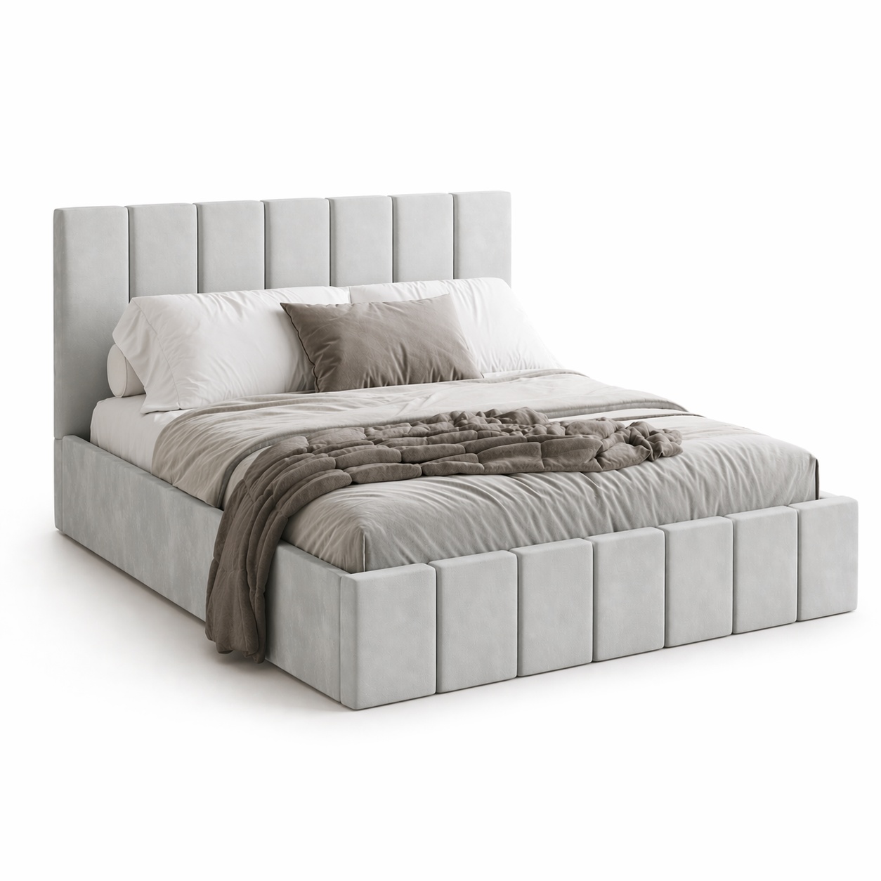 Beds & Bed Frames Pat argintiu din catifea 140x200 cm Slim FURPOL