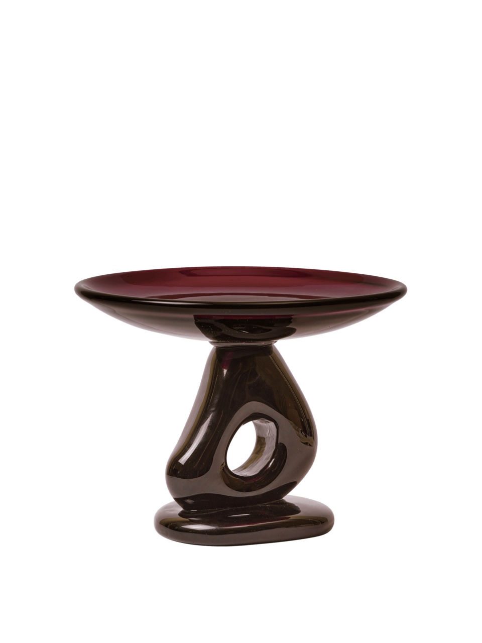 Decorative Bowls Platou cu picior mov inchis din sticla 30 cm Damo Ferm Living
