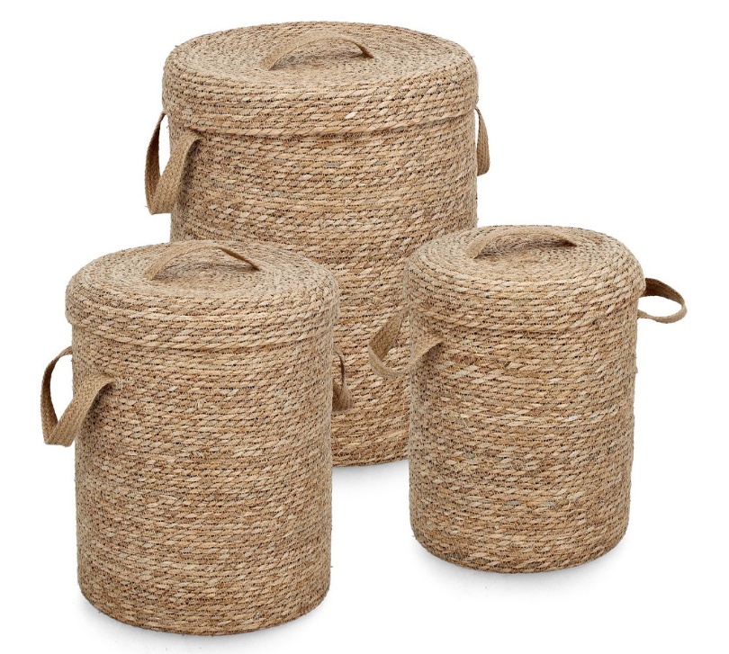 Baskets Set 3 cosuri maro din fibre naturale Hamida Lid Bizzotto