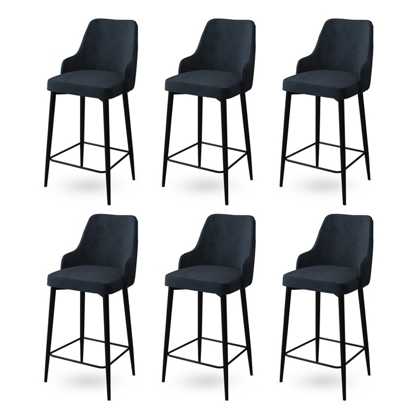 Chairs Set 6 scaune bar gri antracit/negre din textil Enox The Home Collection