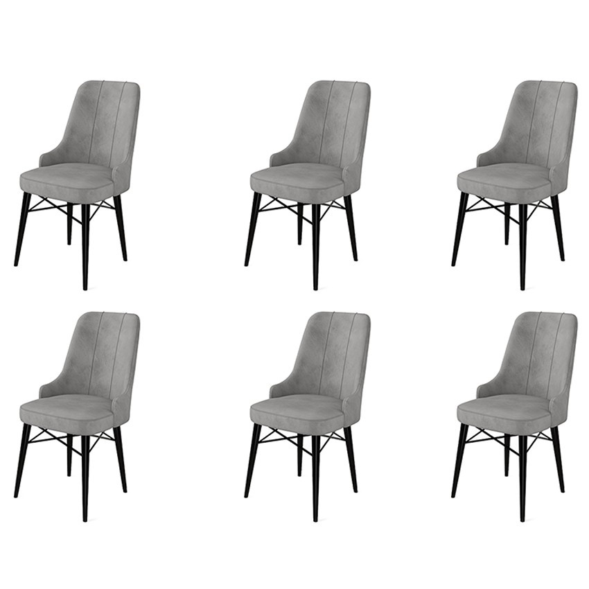 Chairs Set 6 scaune dining gri/negre din textil Pare The Home Collection