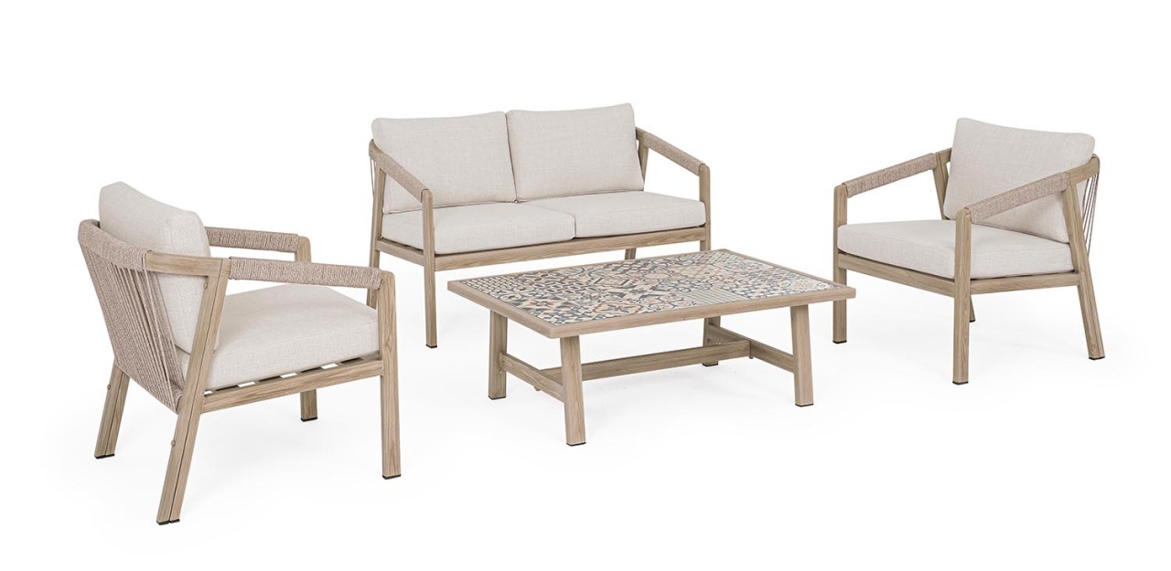 Outdoor Furniture Set canapea exterior cu 2 scaune si masa de cafea multicolor din metal Kalimera Light Bizzotto