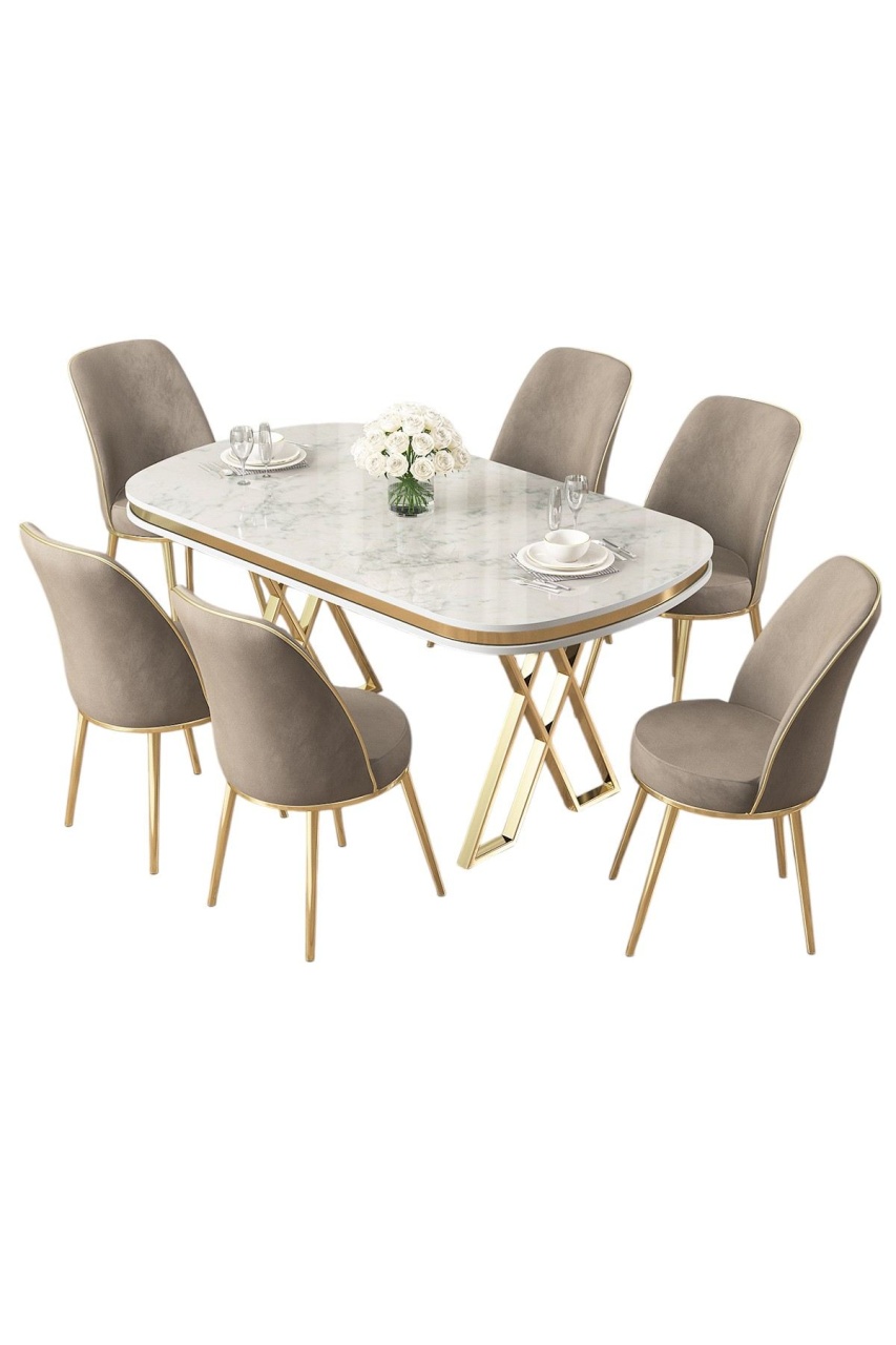 Set masa dining si 6 scaune multicolor din metal Lai Cappuccino The Home Collection