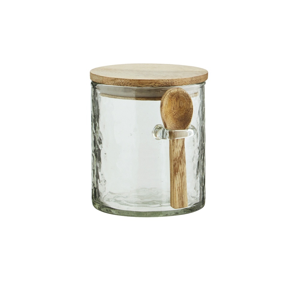 Food Storage Containers Borcan cu capac si lingura maro/transparent din sticla 8x9 cm Vivian Madam Stoltz