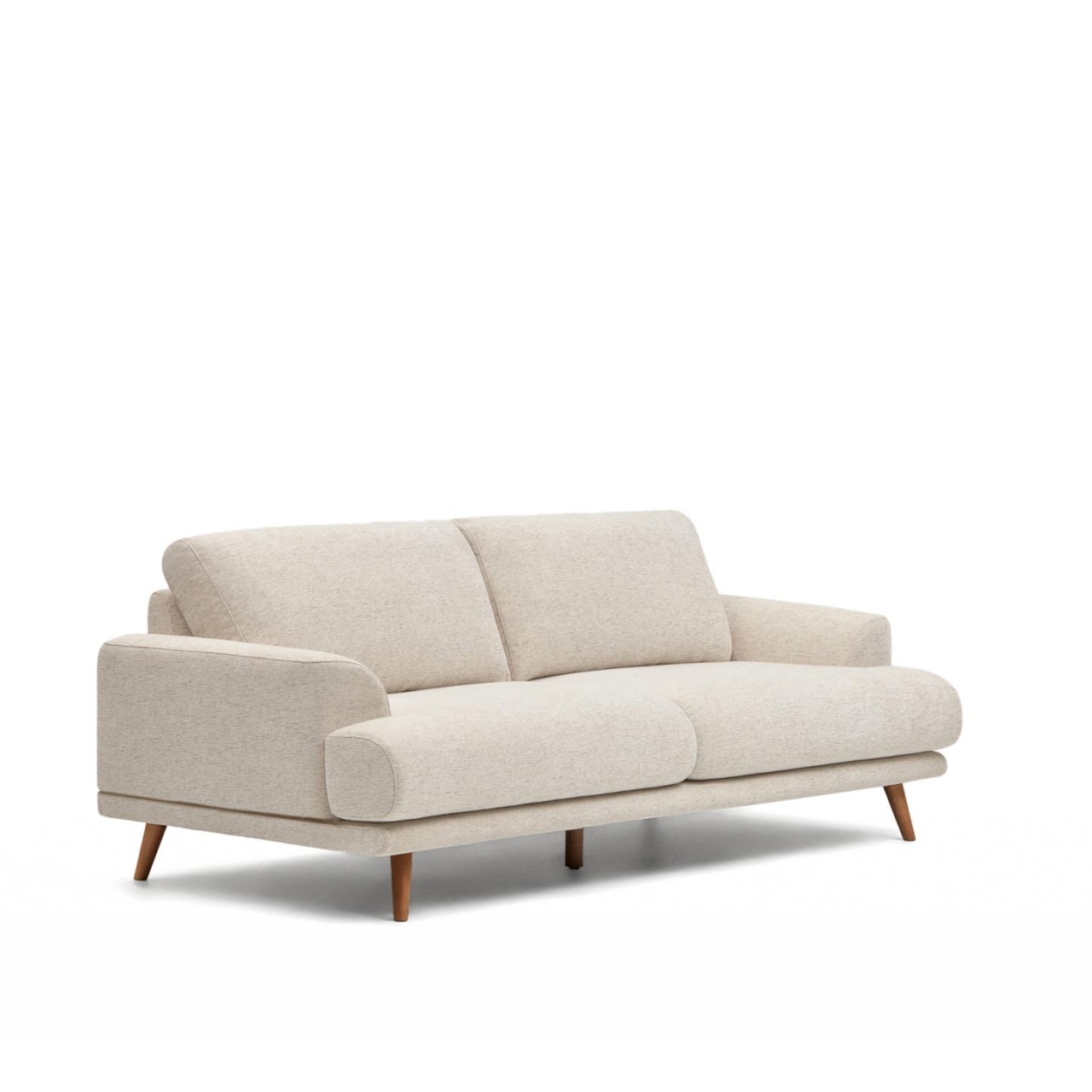 Sofas Canapea bej din textil pentru 3 persoane Karin Wood Walnut Chenille Kave Home